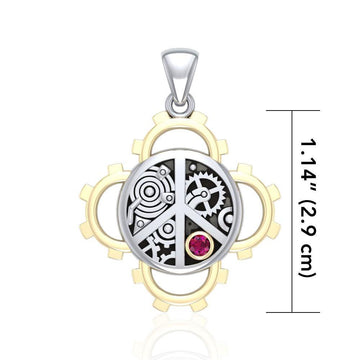 Peace Steampunk Sterling Silver and Gold Pendant MPD3927 - Jewelry
